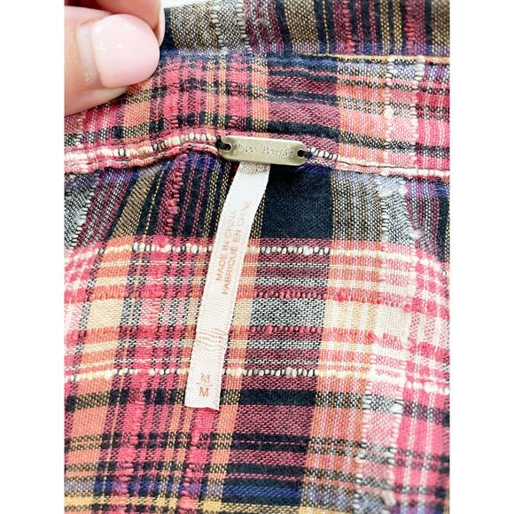 Free People 8 Days a Week Plaid Shirt Dress Red Multi Medium - Picture 8 of 9